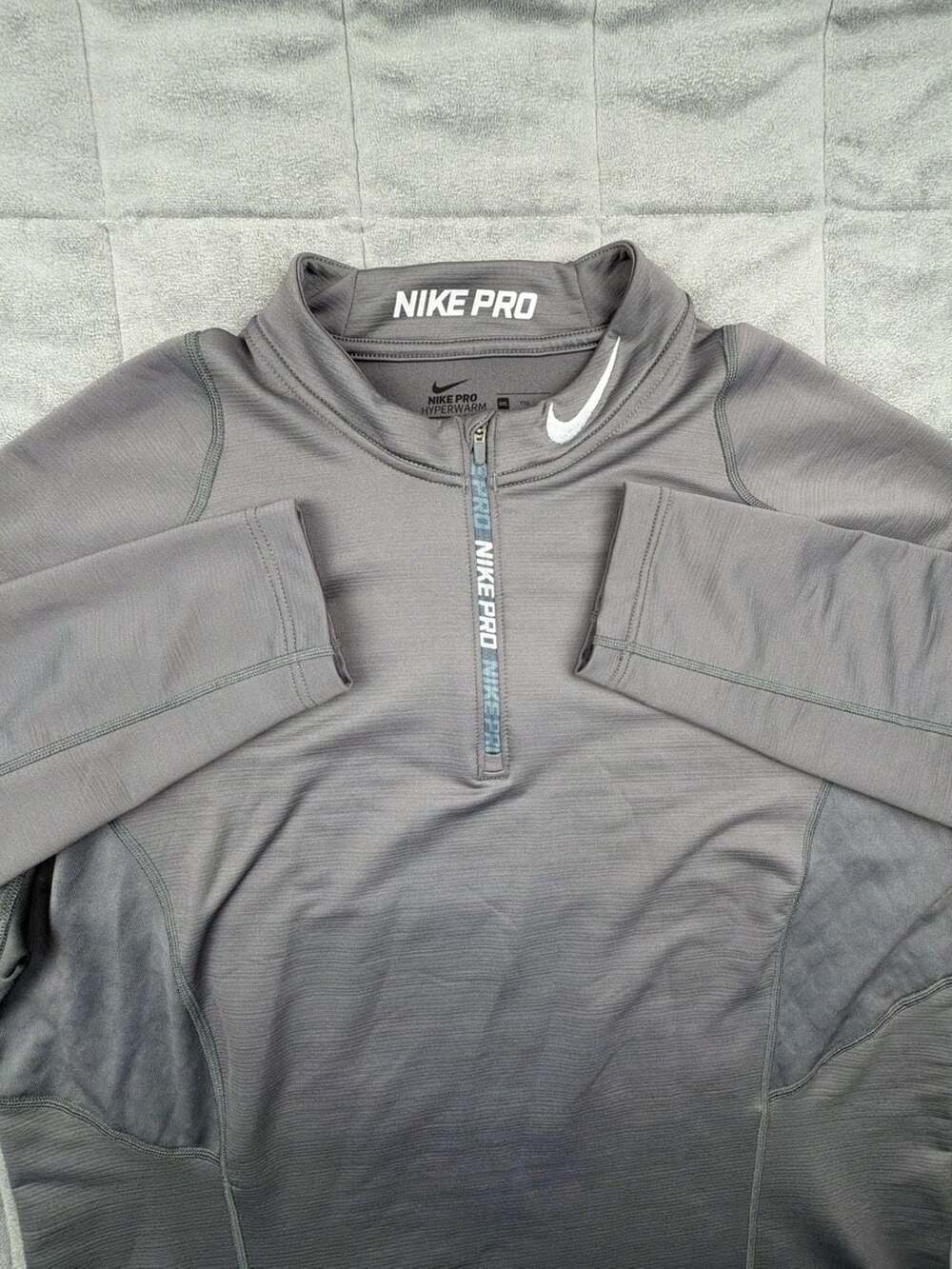 Nike Pro Hyperwarm Fitted Quarter 1/4 Zip Grey Long Sleeve Shirt Men's XXL 2XL